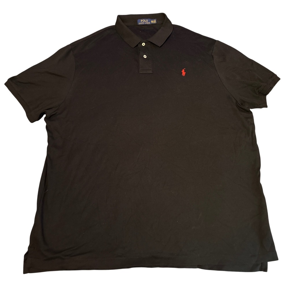 Polo Ralph Lauren Mens Black Short Sleeve Polo Shirt Red Pony, XXL